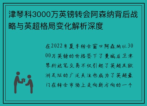 津琴科3000万英镑转会阿森纳背后战略与英超格局变化解析深度 津琴科3000万英镑转会阿森纳背后战略与英超格局变化解析深度